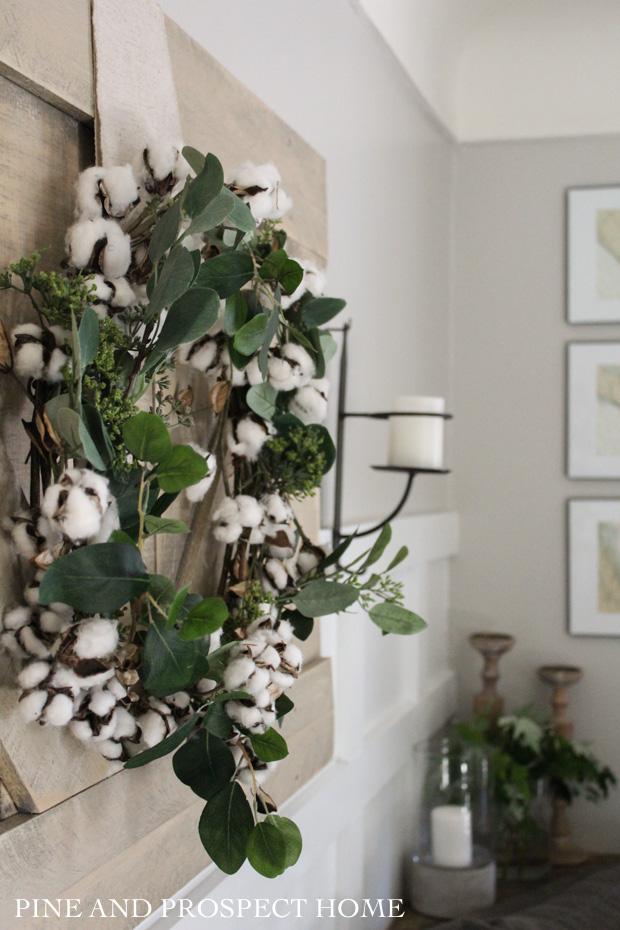 Cotton and eucalyptus wreath