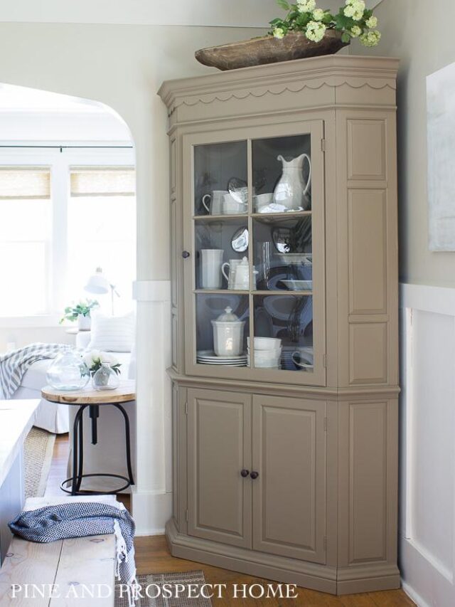 Corner Cabinet painted Kingsport Gray by Benjamin Moore
