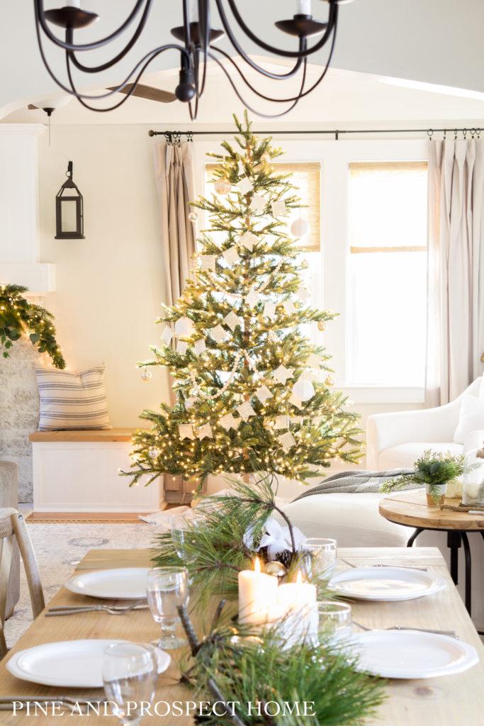 Ribbon and pine branches Christmas table - simple yet elegant