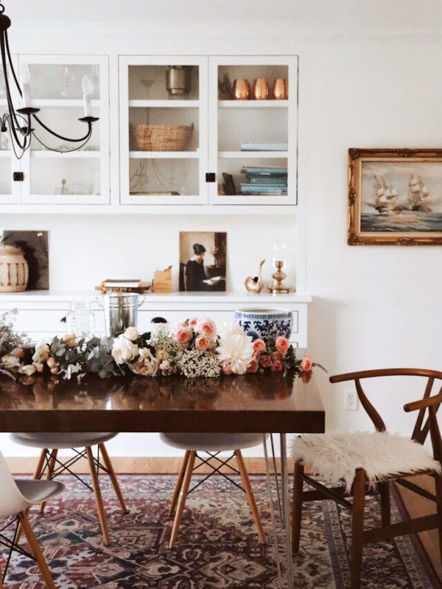 Dining space in french cottage home tour