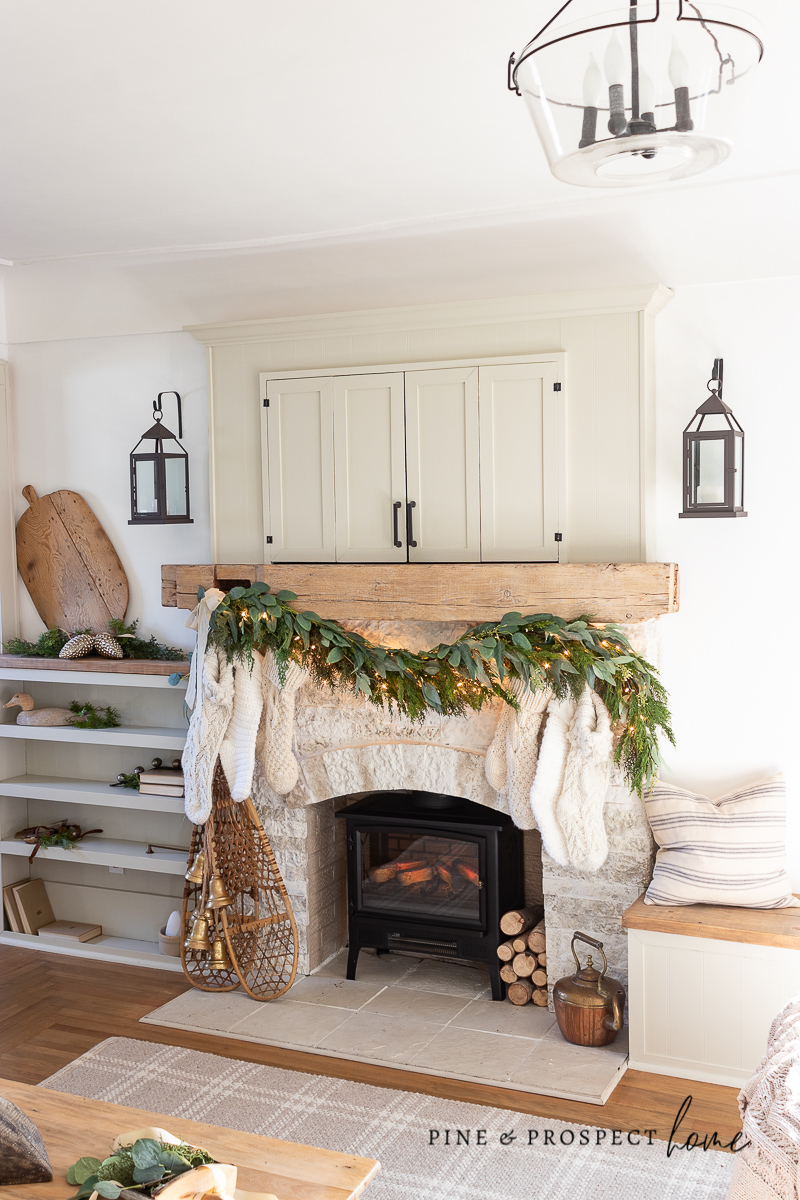 Eucalyptus and Cedar Garland on Reclaimed beam fireplace