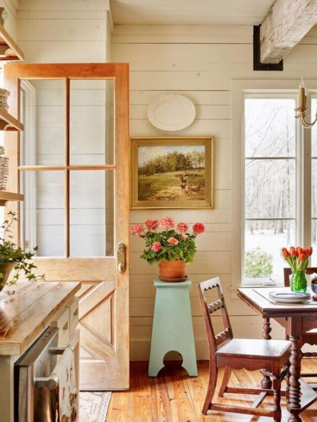 Cottage Style Kitchen decorated in bright colors for spring