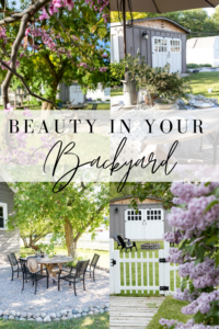 ambiance, backyard, beautiful, beautiful backyard, beauty, borders, chairs, cottage, cottage home, cottage home exterior, cottage style, diy, diy outdoor projects, diy projects, english cottage style, fence, fire, fire pit, flower beds, flower boxes, flower garden, flowers, gardens, hammock, Home exterior, inspiration, lighting, low maintenance plants, natural, neutral, outdoor dining, outdoor seating, outdoor space, Outdoors, patio, pea gravel patio, Plants, rock border, rocks, stone, stone border, string lights, vegetable garden, white picket fence, wood, wood fence