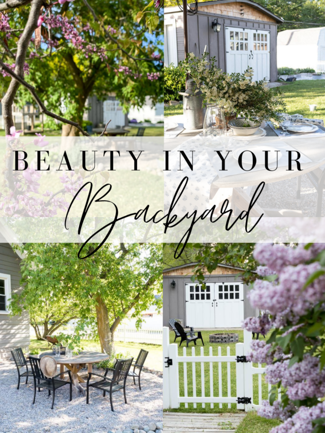 ambiance, backyard, beautiful, beautiful backyard, beauty, borders, chairs, cottage, cottage home, cottage home exterior, cottage style, diy, diy outdoor projects, diy projects, english cottage style, fence, fire, fire pit, flower beds, flower boxes, flower garden, flowers, gardens, hammock, Home exterior, inspiration, lighting, low maintenance plants, natural, neutral, outdoor dining, outdoor seating, outdoor space, Outdoors, patio, pea gravel patio, Plants, rock border, rocks, stone, stone border, string lights, vegetable garden, white picket fence, wood, wood fence