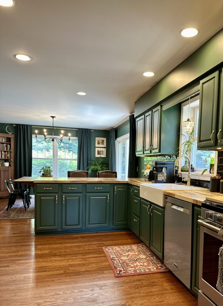 Dark Moody Vintage Kitchen with Painted Cabintry 