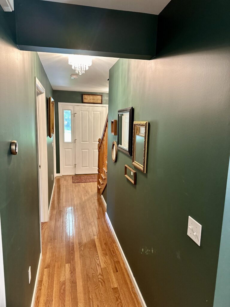 Hallway leading to entryway in Dark Moody Vintage Home