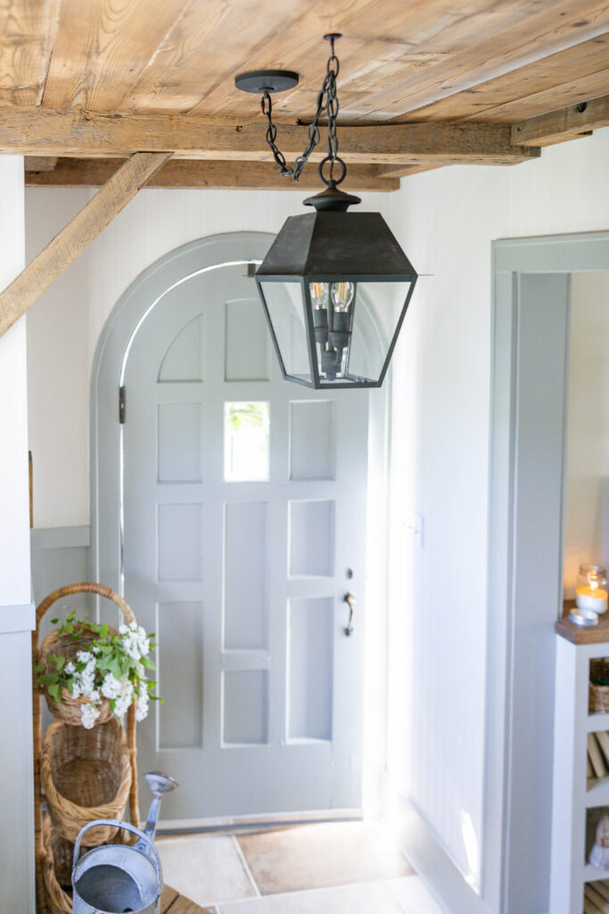 Entryway rustic ceiling with wood beams
