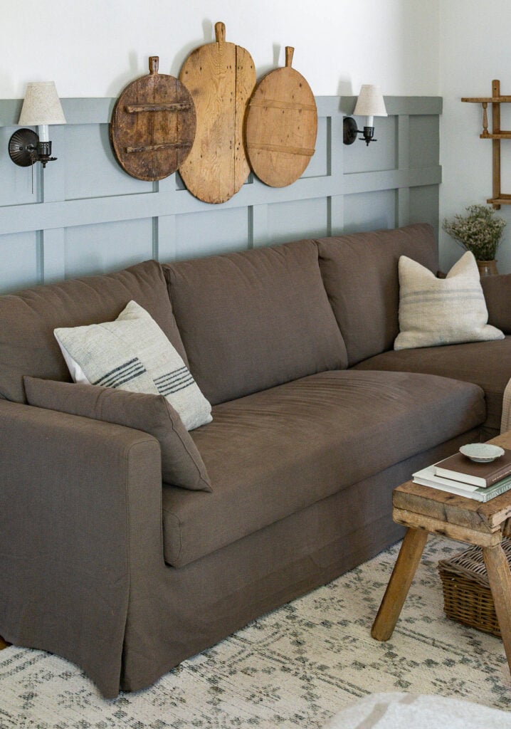 Striped throw pillows create a classic cottage look