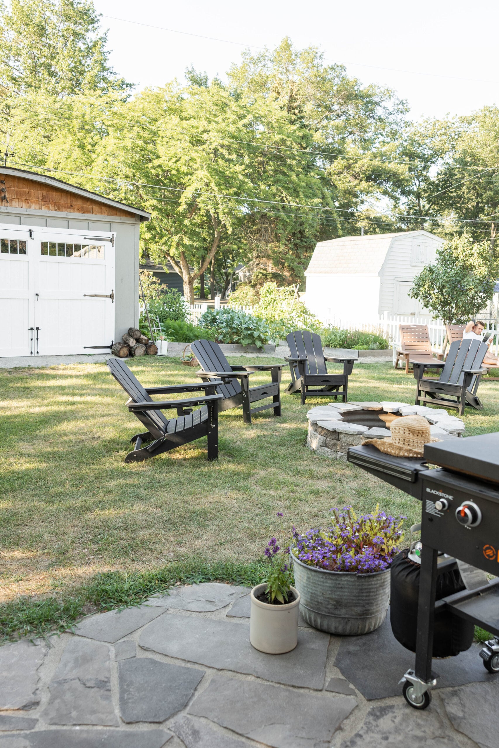 Backyard seating and fire pit