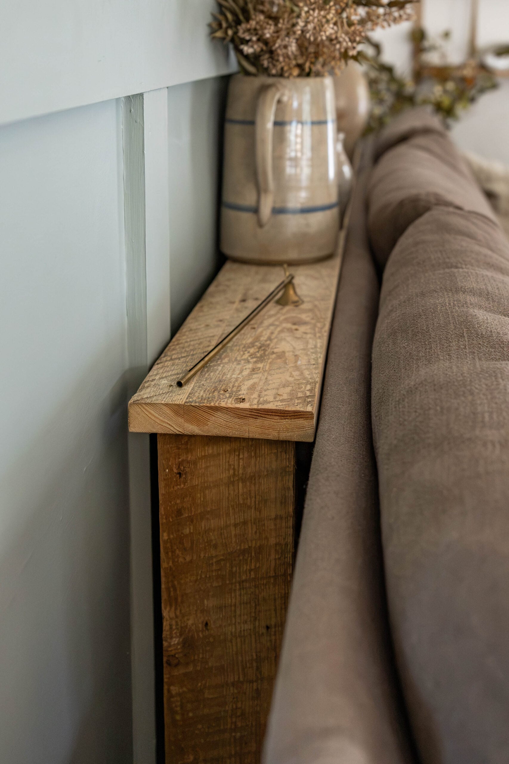 DIY barnwood sofa table